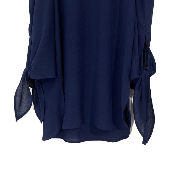 Gibson Women’s Size X-Small Solid Navy Blue Cold Shoulder Tunic Tie Sleeve Top - Picture 3 of 12
